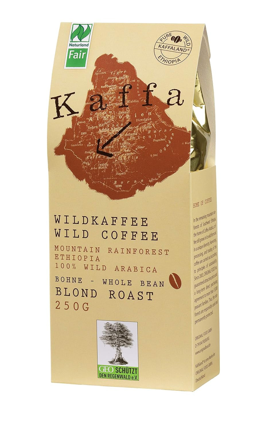 Caffè selvatico "Kaffa", chiaro, in grani interi (250 g) - Biologico