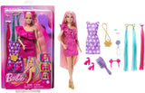 Barbie Totally Hair - Bambola con capelli arcobaleno extra lunghi facili da acconciare e 10 accessori alla moda e per lo styling, vestito a pois color block, dai 3 anni in su, HKT96