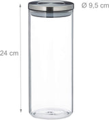 Relaxdays Set da 3 Barattoli per Conservazione, Sigillati, Coperchio in Acciaio Inox, per Pasta, Muesli e Riso, Contenitore da Cucina da 1,5 Litri, Argento Trasparente, 24 x 9,5 x 9,5 cm, Contenitori per Alimenti Argento Trasparente Naty Shop