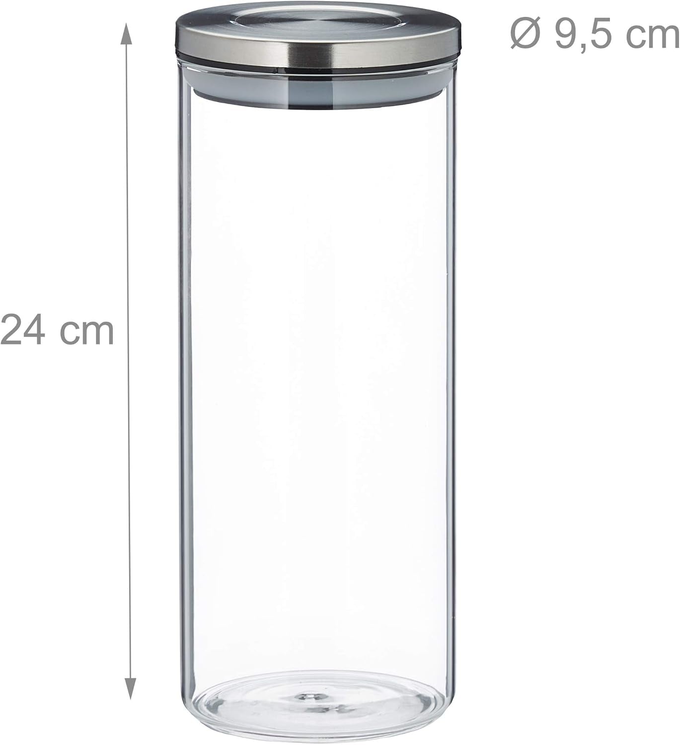 Relaxdays Set da 3 Barattoli per Conservazione, Sigillati, Coperchio in Acciaio Inox, per Pasta, Muesli e Riso, Contenitore da Cucina da 1,5 Litri, Argento Trasparente, 24 x 9,5 x 9,5 cm, Contenitori per Alimenti Argento Trasparente Naty Shop