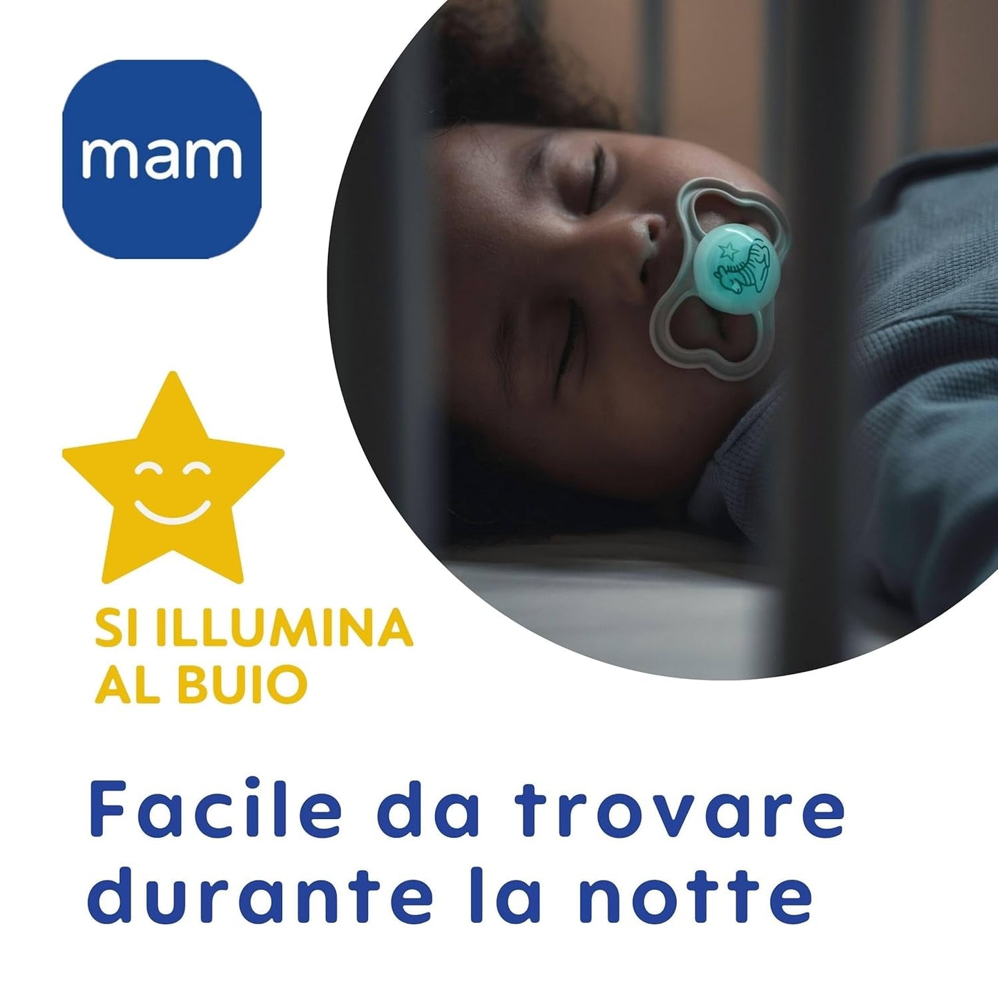 Ciuccio MAM Air Night 6-16 mesi (confezione da 2) Ciuccio MAM 6-16 mesi, si illumina al buio per pelli sensibili, accessorio per neonati confezione da 2 con tettarella in silicone e portaciuccio, neutro/verde