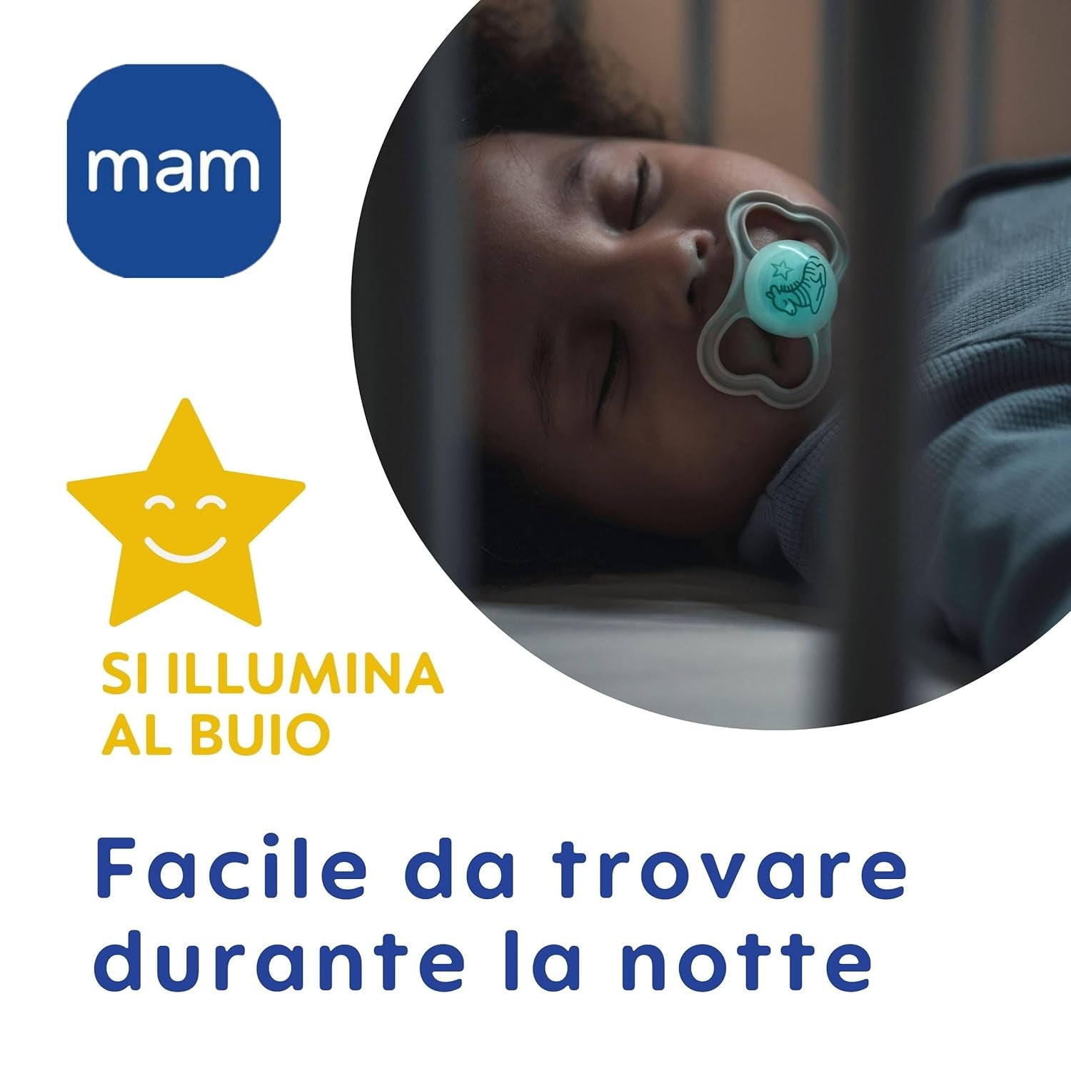 Ciuccio MAM Air Night 6-16 mesi (confezione da 2) Ciuccio MAM 6-16 mesi, si illumina al buio per pelli sensibili, accessorio per neonati confezione da 2 con tettarella in silicone e portaciuccio, neutro/verde