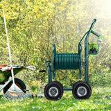 Carrello portatubo Relaxdays, fino a 90 m, 4 pneumatici, raccordo a scatto, avvolgitubo in metallo, distributore tubo con cestello, verde