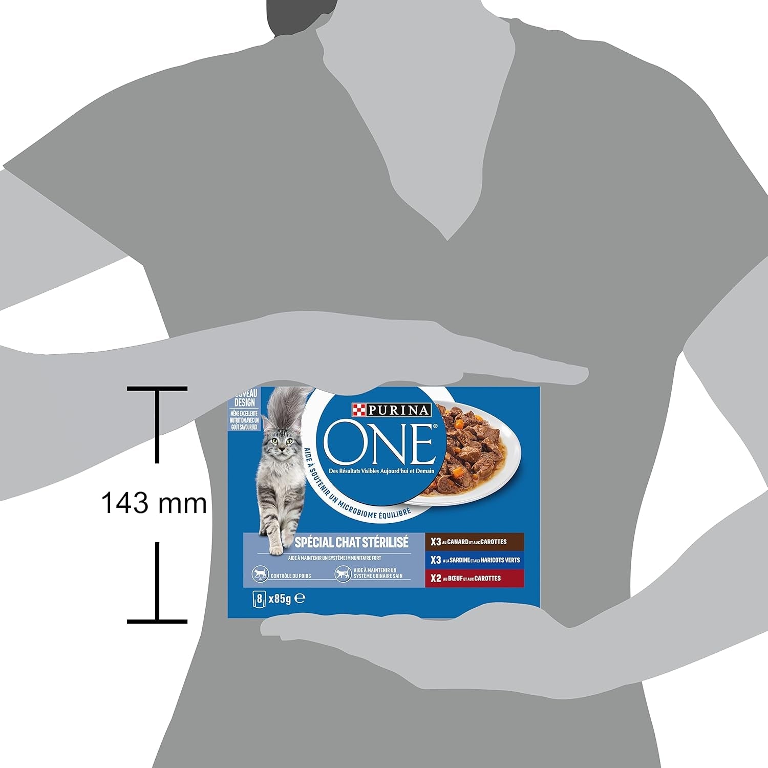 PURINA UNO | BIFENSI | Alimento per gatti adulti sterilizzati | Supporta la vitalità, le ossa, i muscoli e le articolazioni del gatto | In salsa | Buste con anatra, sarde, manzo, freschezza | 1 pezzo (8 x 85 g)
