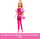 Bambola Barbie Deluxe Style #5 con abito biondo rosa metallizzato, corpetto scintillante e pantaloni scintillanti, con accessori tra cui una collana rosa e una borsetta, JFP40