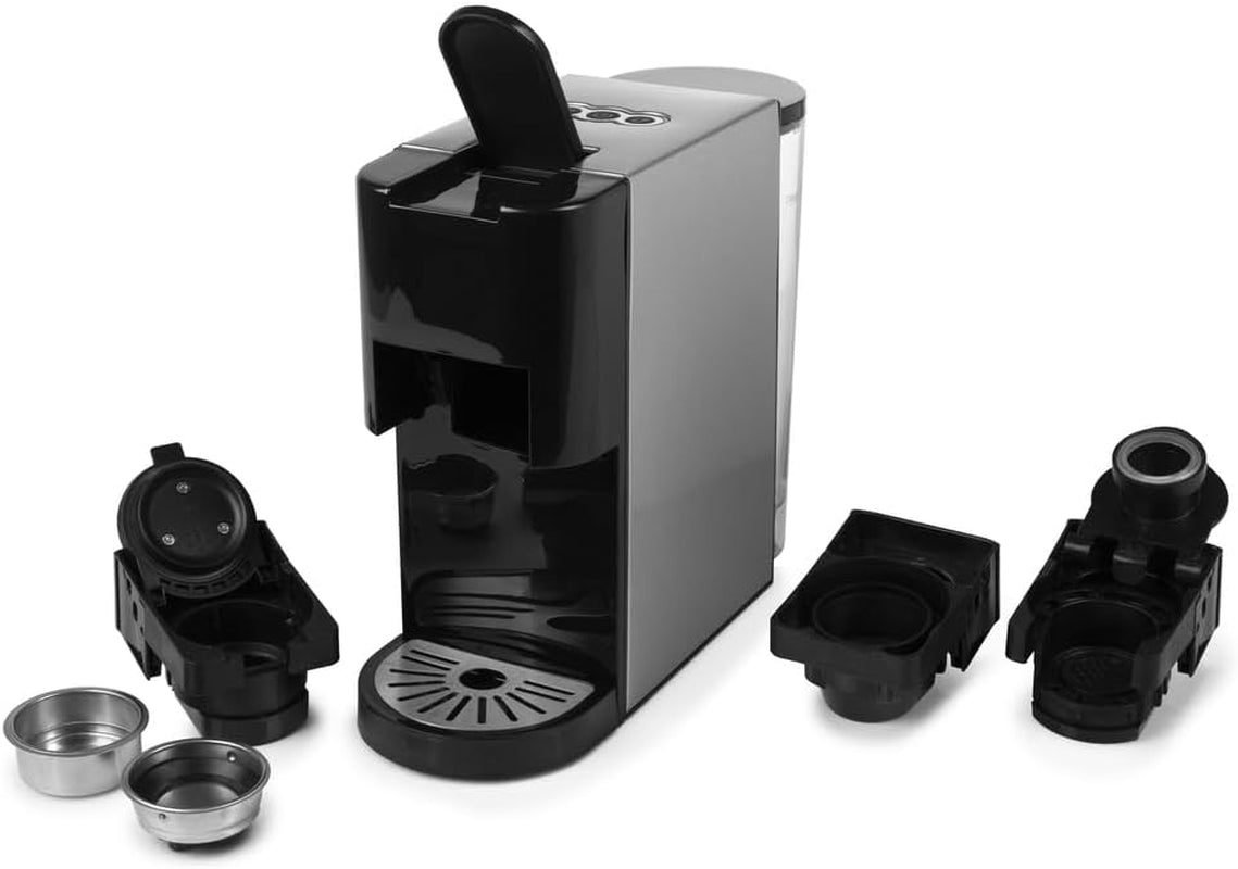 Macchina per caffè espresso multicapsule Princess 4 in 1 - 1450 watt, capsule, cialde, caffè macinato, senza BPA, 249450, 01.249450.01.001, nero, argento