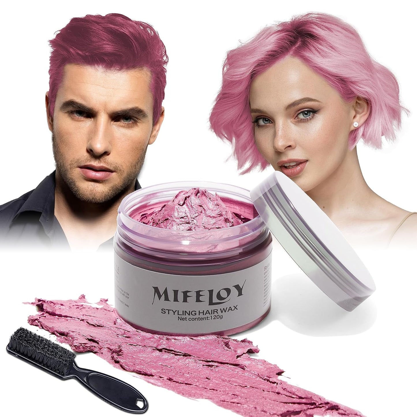 4.23 oz Tinta Capelli Viola Tinta Temporanea Per Capelli Con Spazzole, Uomo Donna Cera Tonalità Per Capelli, Crema Per Capelli Istantanea Fango Pomata Per Acconciatura Naturale, Cosplay Fai Da Te Halloween Cera Per Capelli Tinture Per Capelli Naty Shop Rosa
