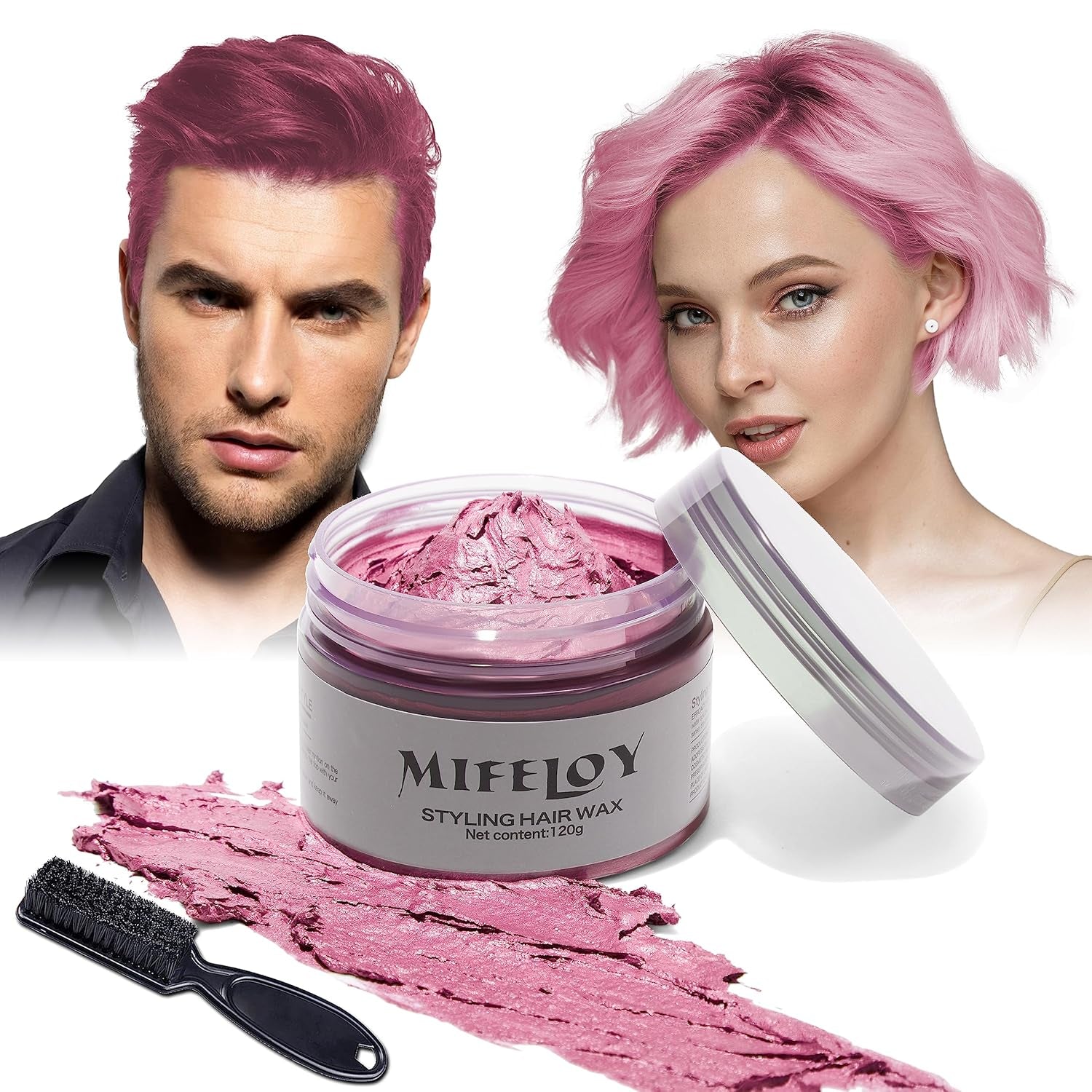 4.23 oz Tinta Capelli Viola Tinta Temporanea Per Capelli Con Spazzole, Uomo Donna Cera Tonalità Per Capelli, Crema Per Capelli Istantanea Fango Pomata Per Acconciatura Naturale, Cosplay Fai Da Te Halloween Cera Per Capelli Tinture Per Capelli Naty Shop Rosa