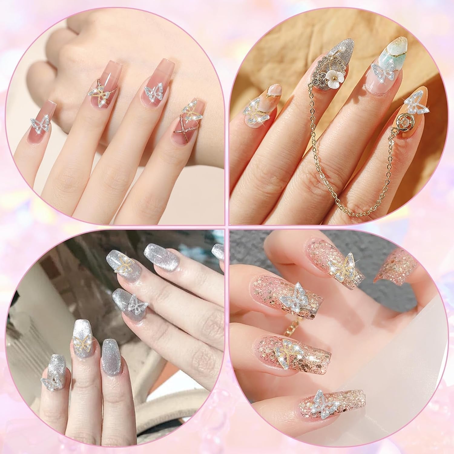 20 pz. Glitter Farfalla Ciondoli per Unghie, Strass per Nail Art, Pietre per Unghie, Farfalla Nail Art, Strass, Ciondoli per Unghie di San Valentino, Decorazione Fai da Te per Custodia per Cellulare