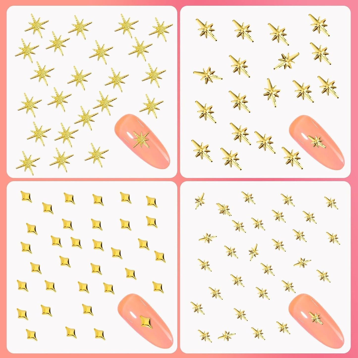 400 Pezzi Oro Argento Stern Nail Charms Nägel, 3D Metall Star Nagelkunst Dekorations, Star Nail Design Gemischt Größe Form Nägel Zubehör