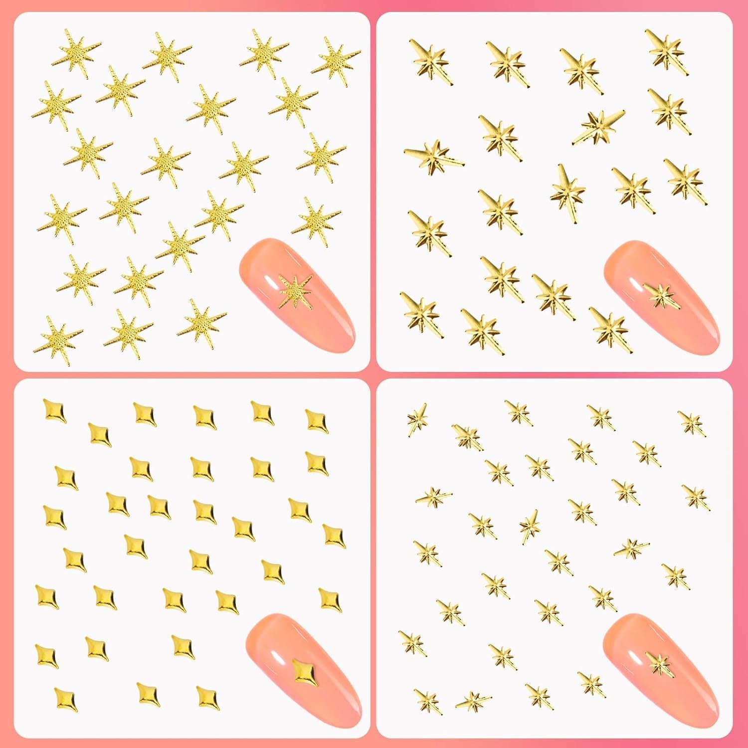 400 Pezzi Oro Argento Stern Nail Charms Nägel, 3D Metall Star Nagelkunst Dekorations, Star Nail Design Gemischt Größe Form Nägel Zubehör