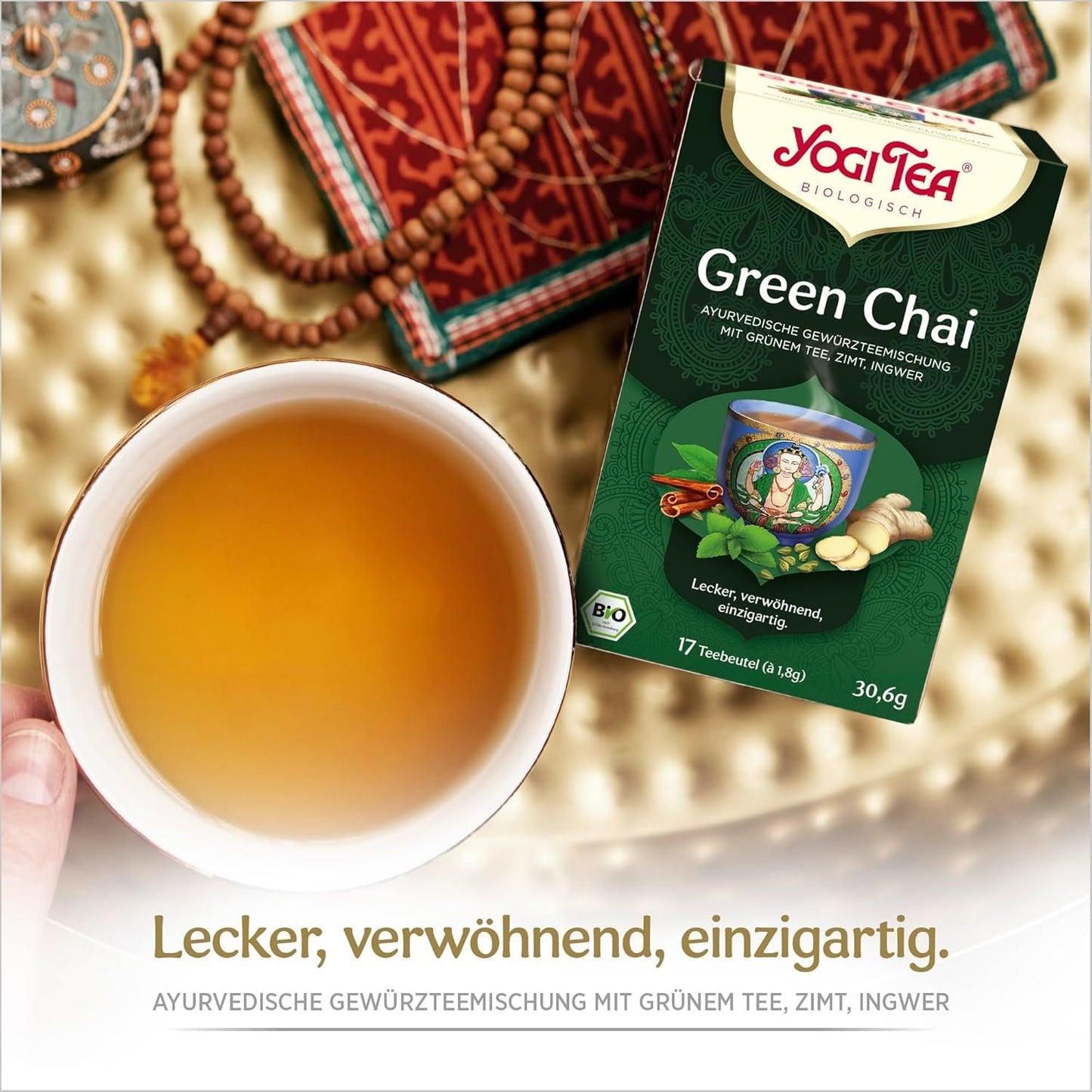 Yogi Tea Green Chai, tè speziato ayurvedico biologico, miscela di cannella, menta, tè verde, zenzero, cardamomo e chiodi di garofano, 6x17 bustine di tè (102 bustine di tè in totale)