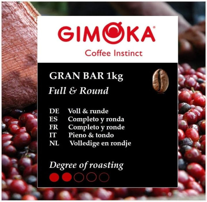 Gimoka Gran Bar Caffè in Grani, Ricco e Cremoso, 1kg, Confezione da 10, + Portachiavi