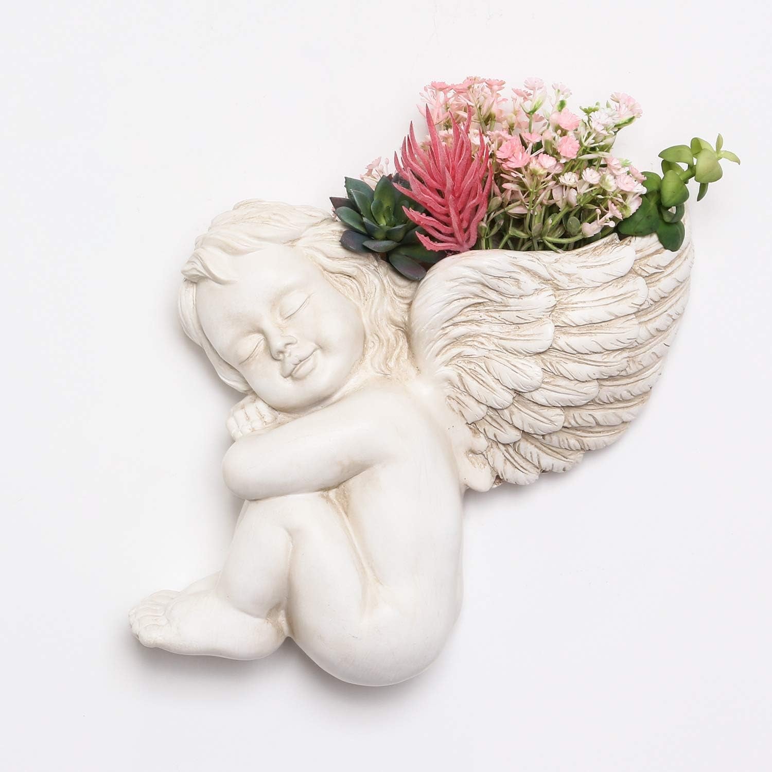 Vaso per piante montato a parete e su superficie piana Altezza 20 cm Testa d'angelo Montaggio a parete Supporto per fiori Vaso Faccia di bambola Vaso in resina Tavolo Contenitore per piante Vasi