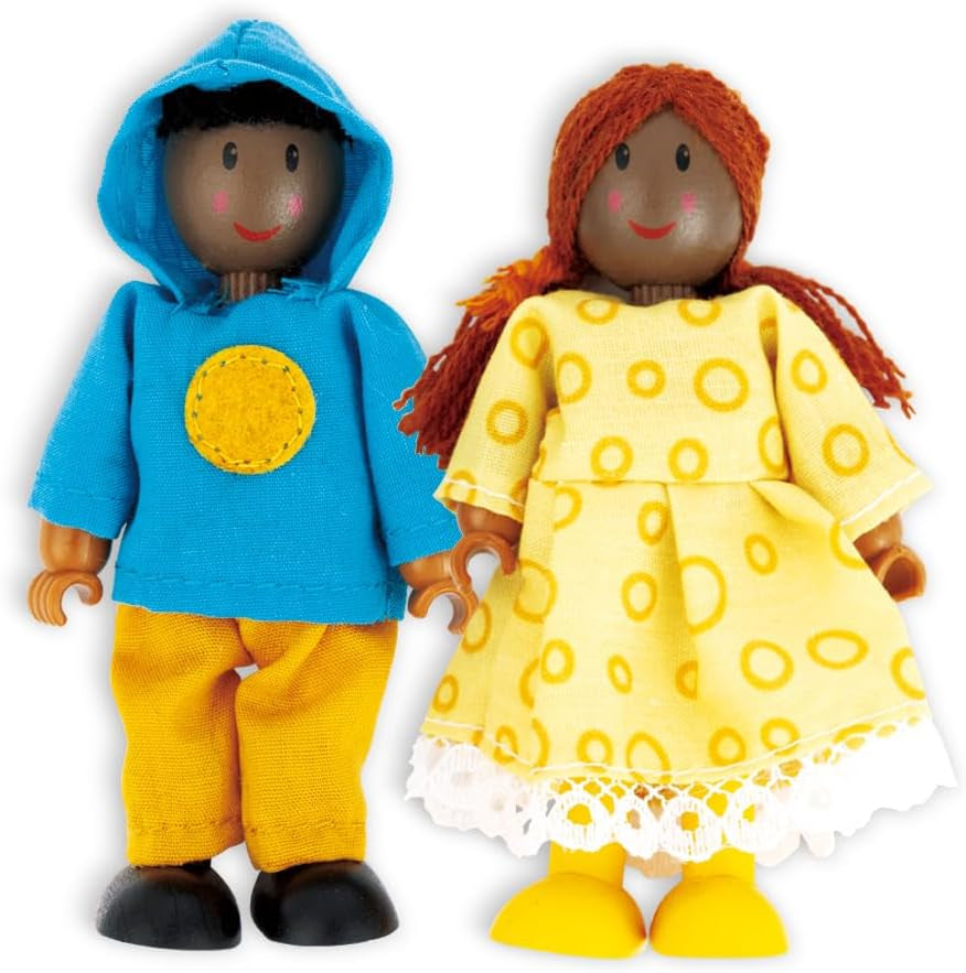 Hape Doll Family - Set di 6 accessori per casa delle bambole in pelle scura con figure in legno e tessuto, gioco di finzione, giocattolo educativo, giocattolo interattivo per bambini dai 3 anni in su