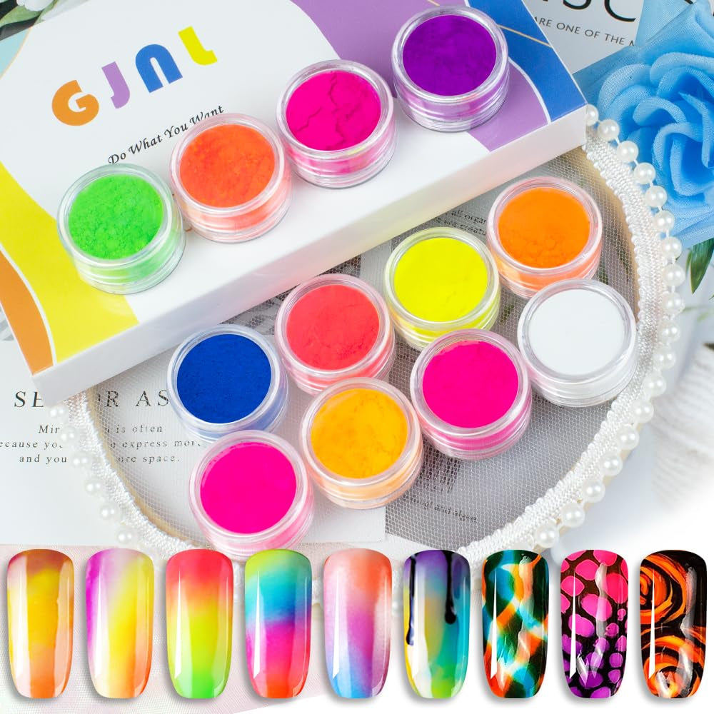 Neon Phosphor Pigment Pulver Per Nägel Lidschatten - 12 colori Neon Nagel Glitzer Augenpulver Maniküre Halloween Neon Make-Up Dekoration Nail Art Staub Pigment
