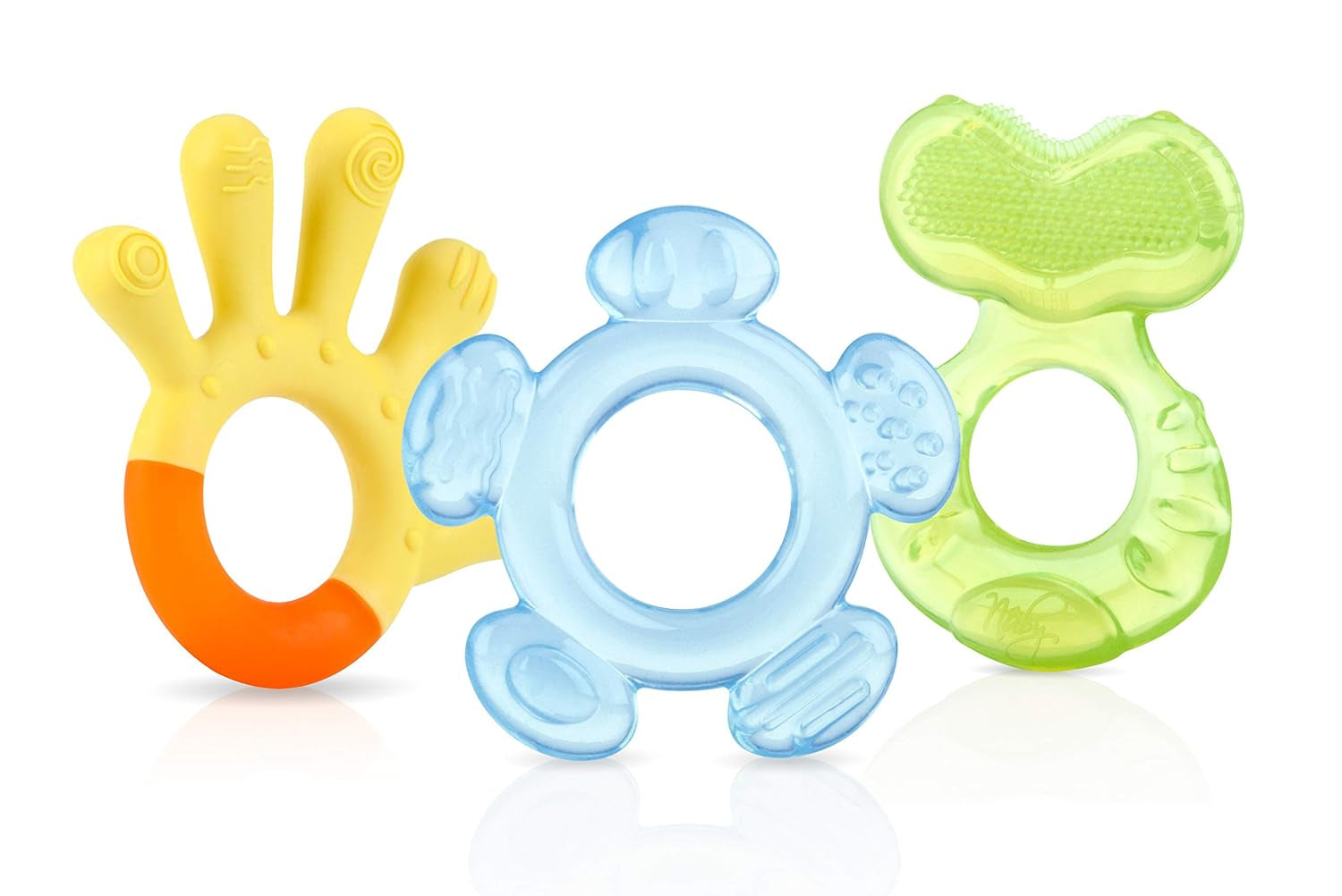 Nuby - Anelli per la dentizione a 3 fasi - 3 Anelli per la dentizione per la stimolazione delle gengive e il sollievo dal dolore della dentizione - Giocattolo per la dentizione del bambino - Senza BPA - 3+ mesi