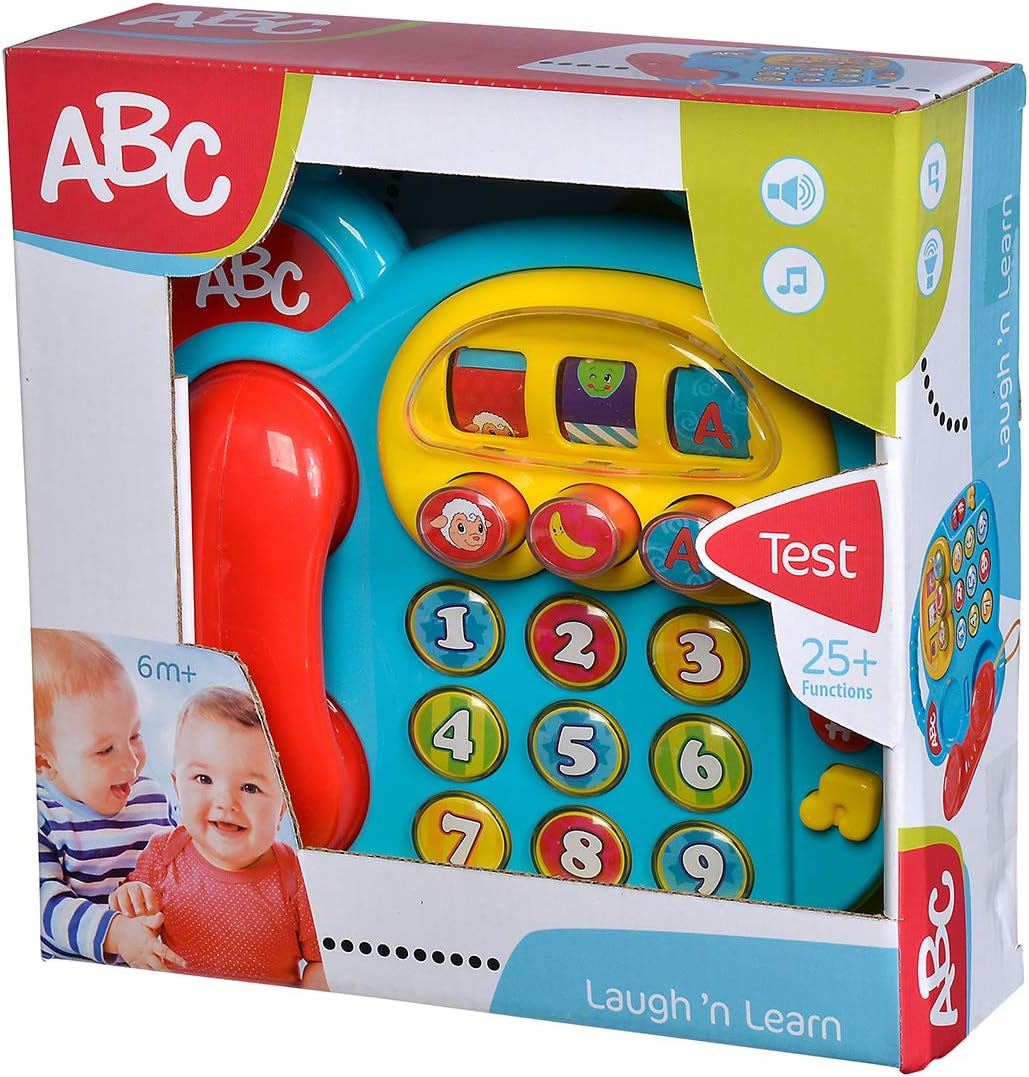Simba 104010016 - Telefono a colori ABC, giocattolo per bambini, display girevole, canzone, telefono per giocare, telefono per imparare, con suoni diversi, 20 cm, capacità motorie, per bambini piccoli, dai 6 mesi Giocattoli per bambini Naty Shop