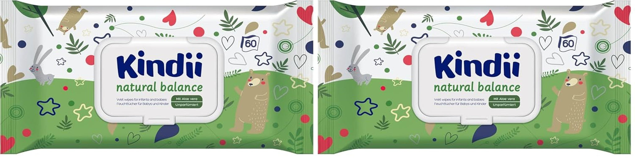 Salviettine umidificate per neonati Kindii Natural Balance – (1 x 60 pz.) Salviette umidificate per neonati e bambini – Protettive, Aloe Vera, Fragranza delicata – 60 pz.