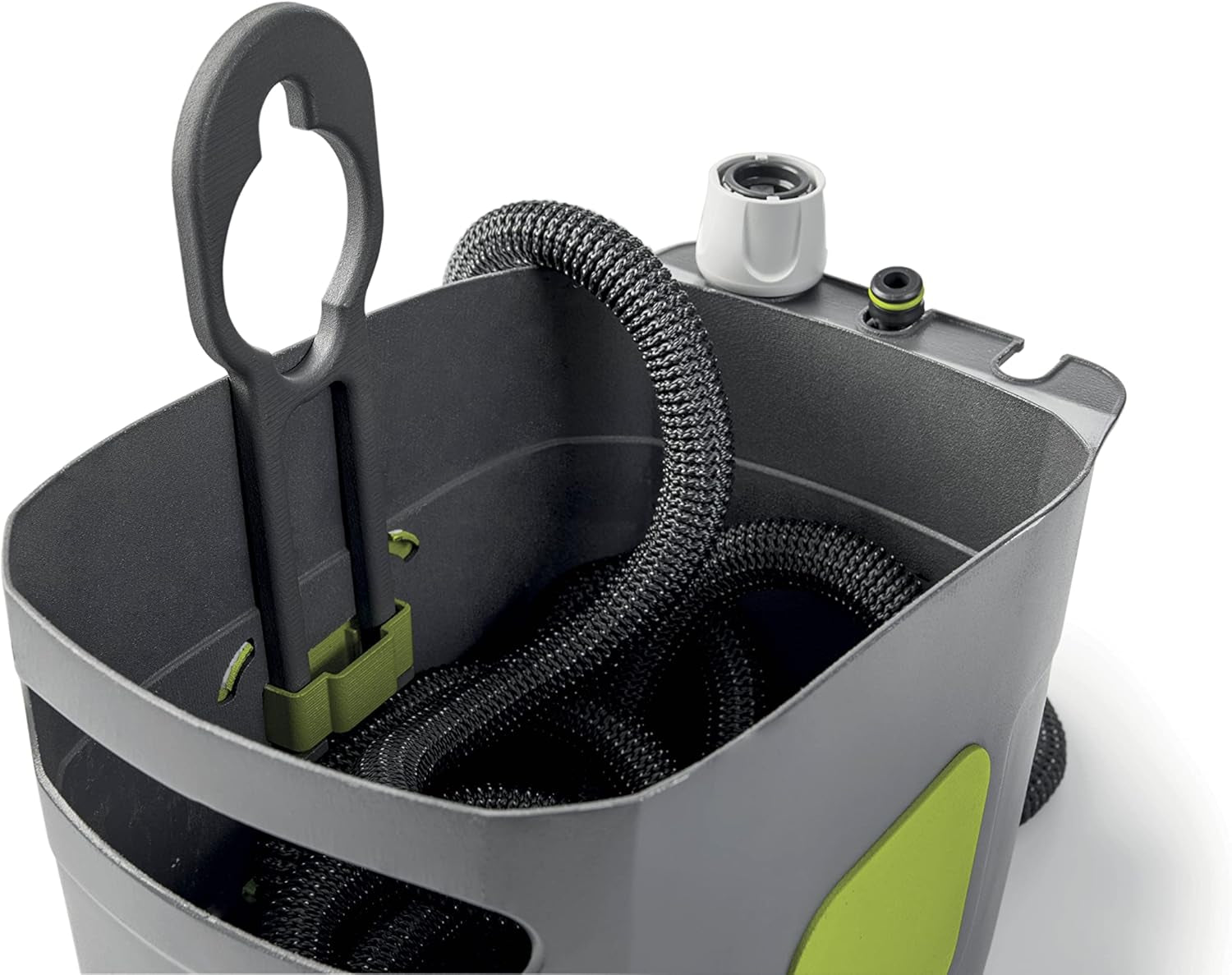 GF SRL, Aquapop Grey Pro 15, tubo trecciato autoestensibile Made in Italy, con contenitore in plastica rigida, mini spruzzatore ergonomico da giardino, attacchi per irrigazione giardino, grigio scuro