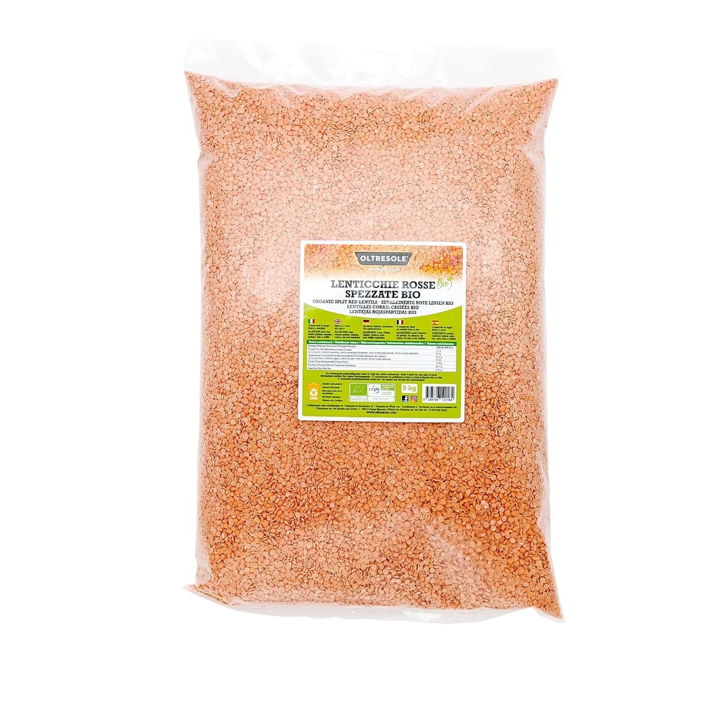 Lenticchie Rosse Spaccate Biologiche 5kg Legumi Sgusciati e Spaccati Biologici senza ammollo Fonte di proteine ​​e fibre Confezione economica
