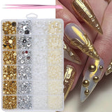 GZMAYUEN 920 pezzi perle per unghie con retro piatto oro argento per unghie, perle per unghie beige bianco Halbrunde, piccole perle con retro piatto Halbrunde per decorazioni per nail art fai da te
