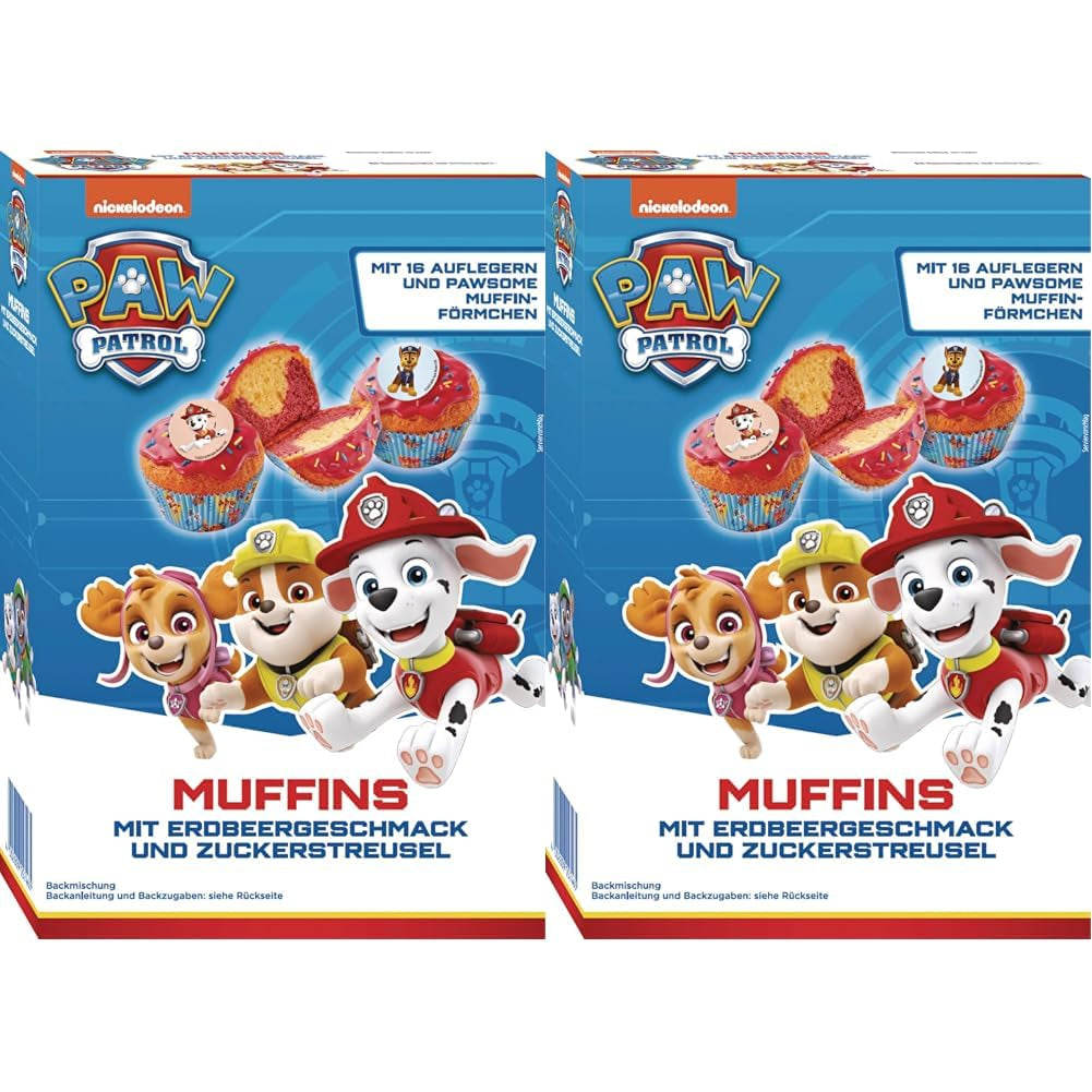 RUF X PAW Patrol Muffin Backmischung Mit Erdbeer-Geschmack, Für 12 Paw Patrol Muffins, Inkl.16 Oblaten-Auflegern und Pawsome Muffin-Förmchen, 1 X 394G Naty Shop 392 G (2Er Pack) Muffins