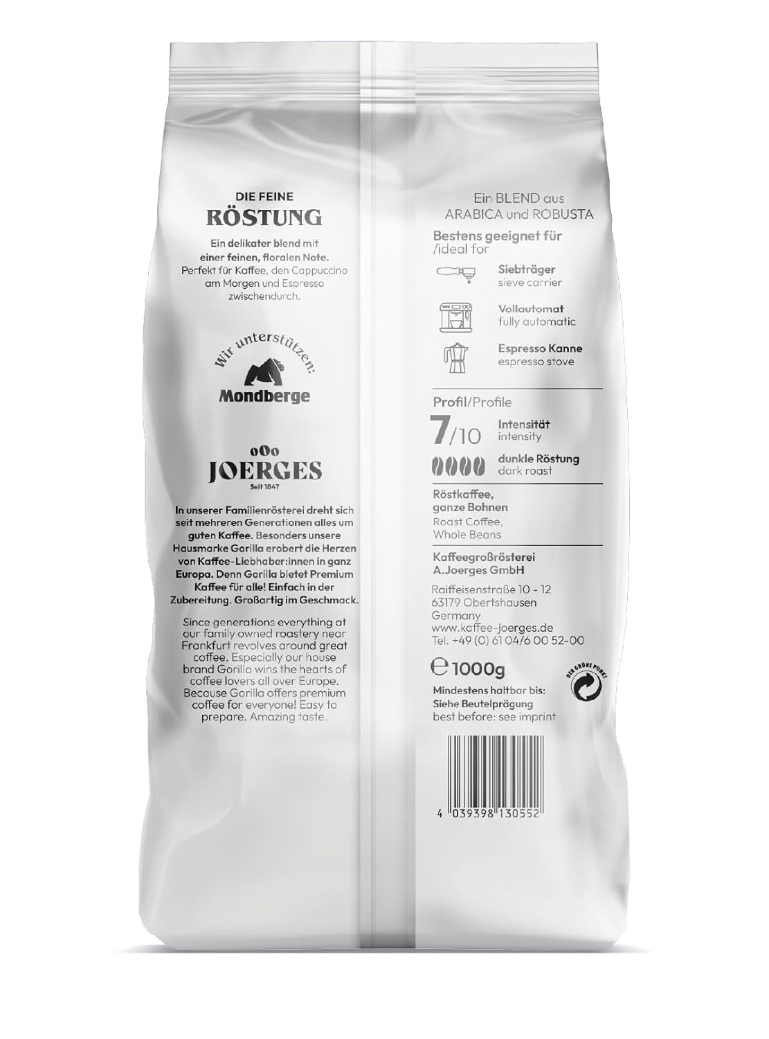 Joerges Espresso Delicato, 1kg, bianco