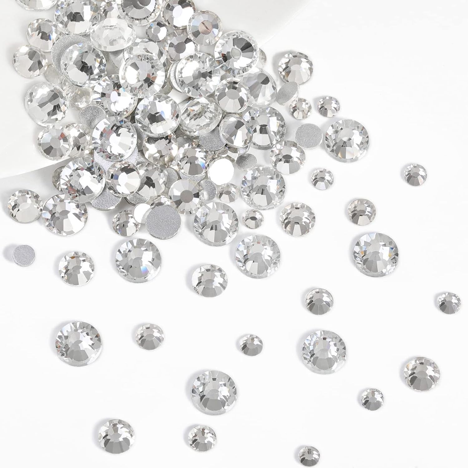 Beadsland 2500 pezzi di vetro per nail art strasssteine ​​​​Kristall Flatback Edelsteine ​​​​Runde, ​​für Handwerk Gemischt 8 Größen SS4 ~ SS30 con picking Pinzette e Stift (Kristall Weiss)