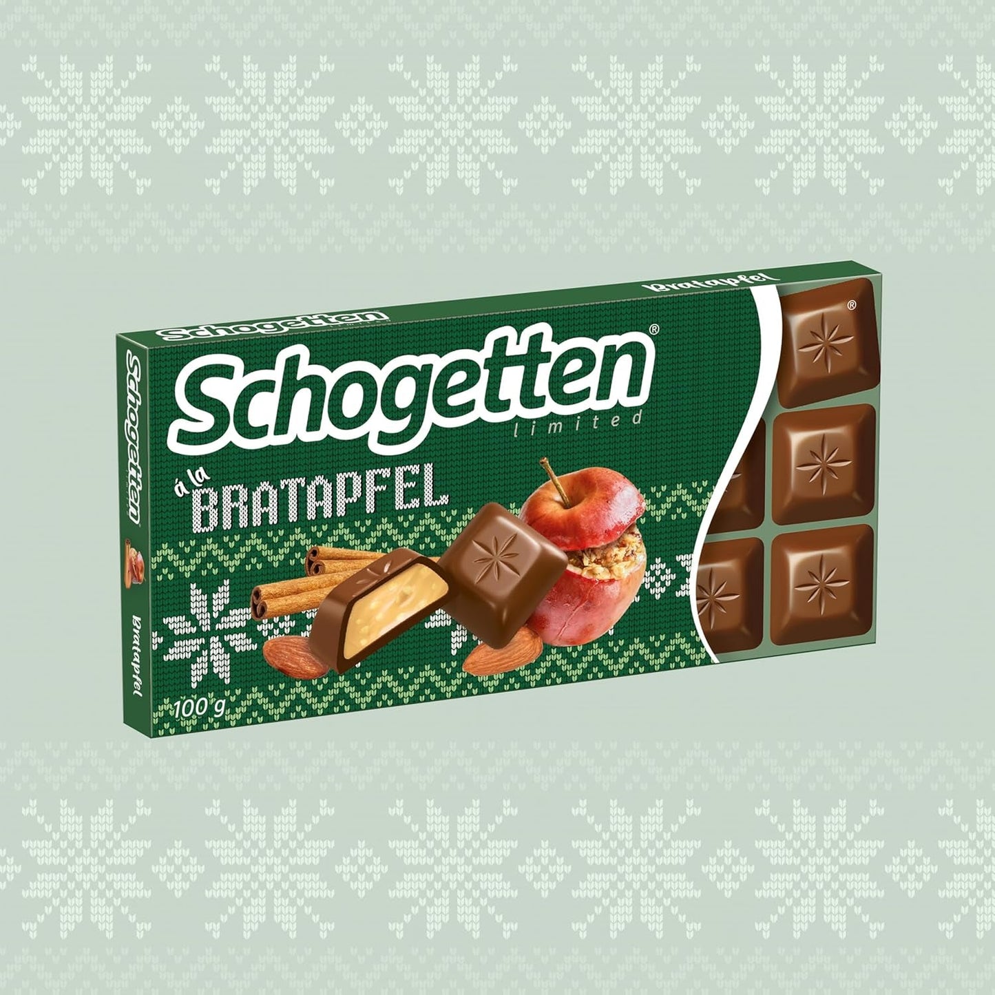 Schogetten Edizione invernale con mele mature I Tavoletta di cioccolato 100g I con cioccolato al latte e in comodi pezzi singoli