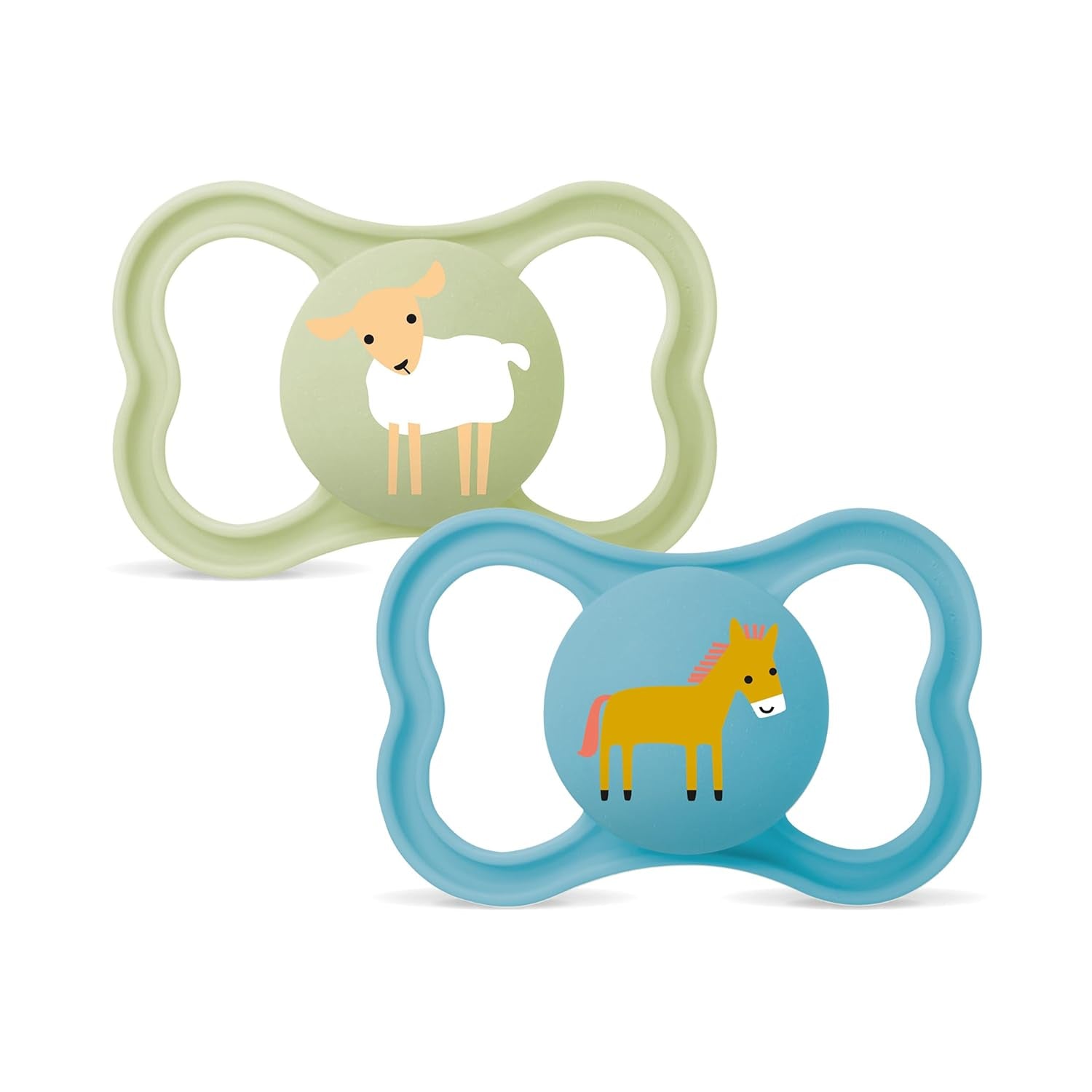 Succhietti in silicone MAM Air, confezione da 2, design extra leggero e arioso, succhietto per bambini adatto ai denti, in silicone speciale MAM SkinSoft con scatola per ciuccio, 6-16 mesi, orsetto/rinoceronte