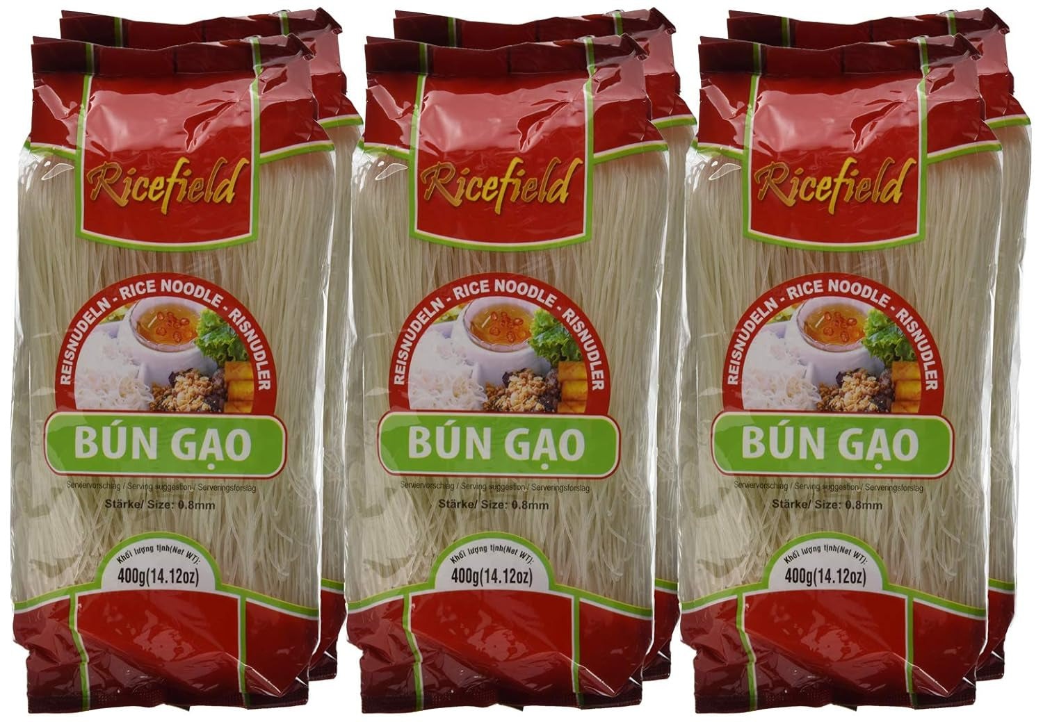 Confezione da 6 vermicelli Ricefield da 0,8 mm (6 x 400 g)