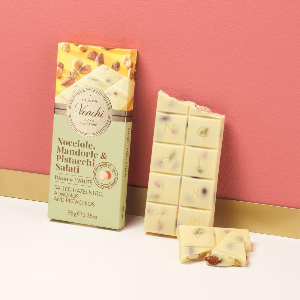Venchi - Tavoletta Nocciole Salate, Nocciole Salate, Mandorle e Pistacchi, 95g, con "Nocciole Piemonte", Senza Glutine, Senza Coloranti e Senza Conservanti