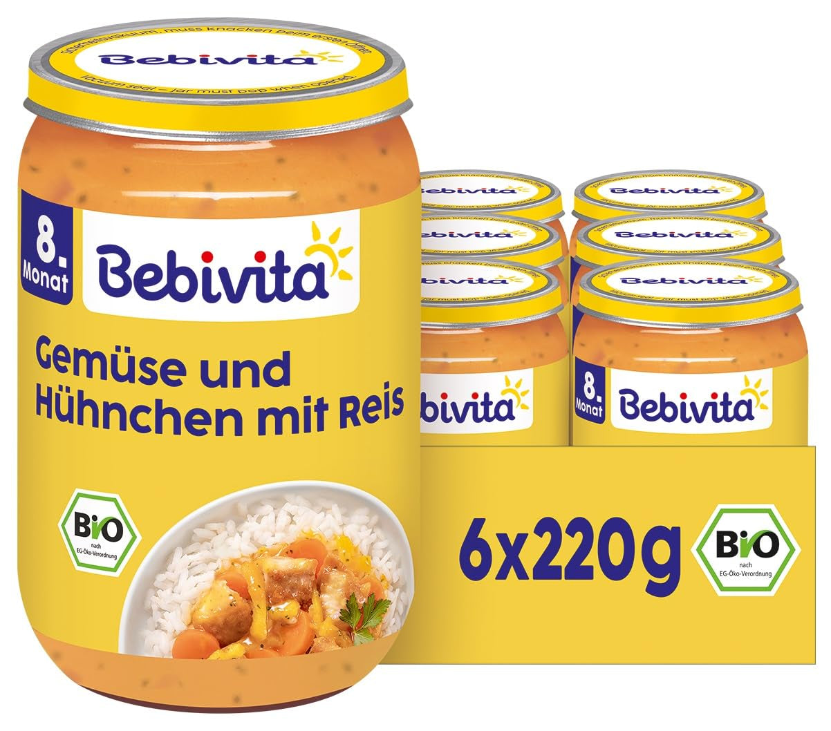 Pasti da 8 mesi - Riso con verdure e pollo all'asiatica, 220g, conf. da 6 (6x220g)