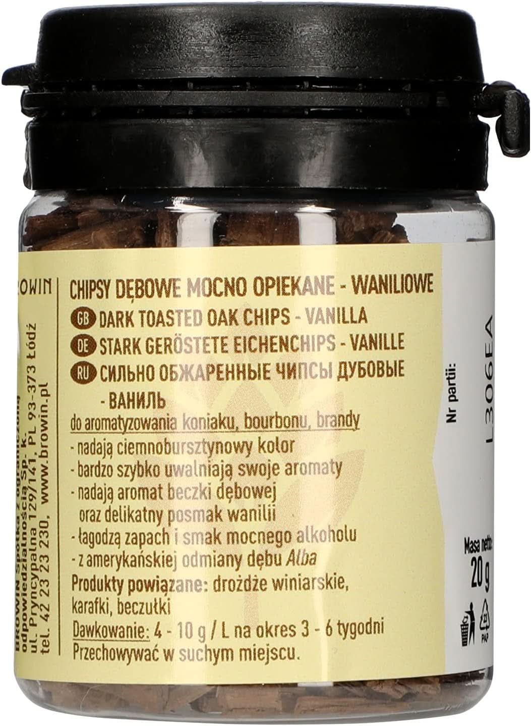 Browin Strong trucioli di quercia tostata 20g - scaglie, bastoncini di quercia pregiati per aromatizzare l'alcool, marroni Flavours Naty Shop 20 grammi Vaniglia
