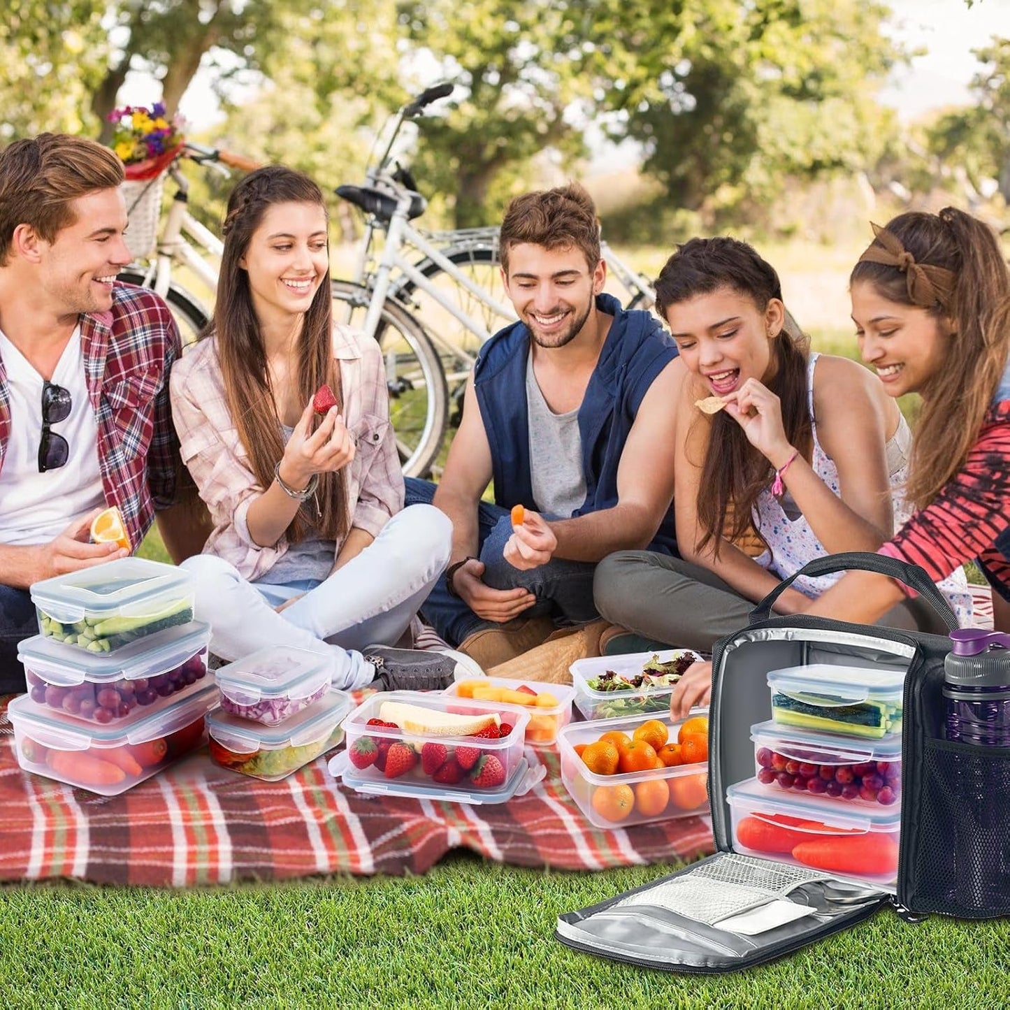 YASHE Barattolo per alimenti con coperchio, Set barattoli in plastica da 12 pezzi, Senza BPA, 100% a tenuta stagna, impilabile, Scatole trasparenti per alimenti Naty Shop