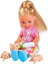 Simba 105733072 - Evi Love Dog Sitter con cane e tre cuccioli, accessori, bambola alla moda, 12 cm, per bambini dai 3 anni in su