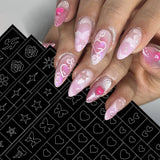 6 Fogli Modello Aerografo Adesivi per Unghie, Farfalla Fiamma Stelle Cuore Stelle Adesivi per Unghie Stampa Stencil Strumento Nail Art Adesivi Autoadesivi per Donne Nail Art Design Adesivi