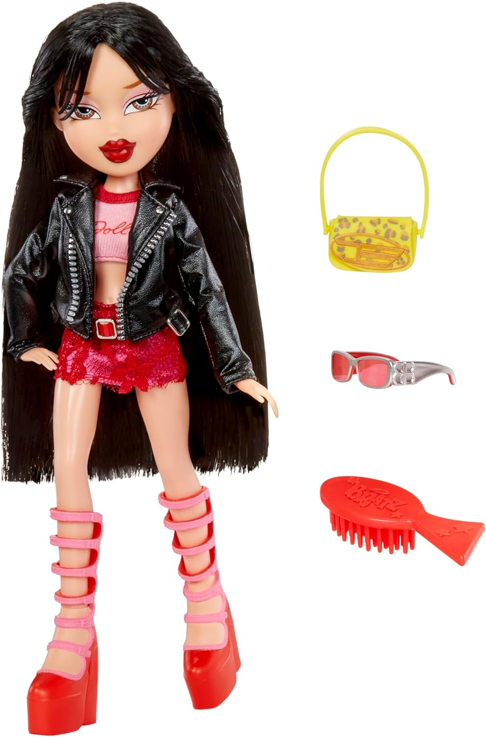 Bratz esce! - Giada - 1 bambola da collezione con accessori, vestito, borsa, occhiali da sole e spazzola - Giocattolo per bambini - Dai 6 anni in su, Rosso