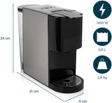 Macchina per caffè espresso multicapsule Princess 4 in 1 - 1450 watt, capsule, cialde, caffè macinato, senza BPA, 249450, 01.249450.01.001, nero, argento