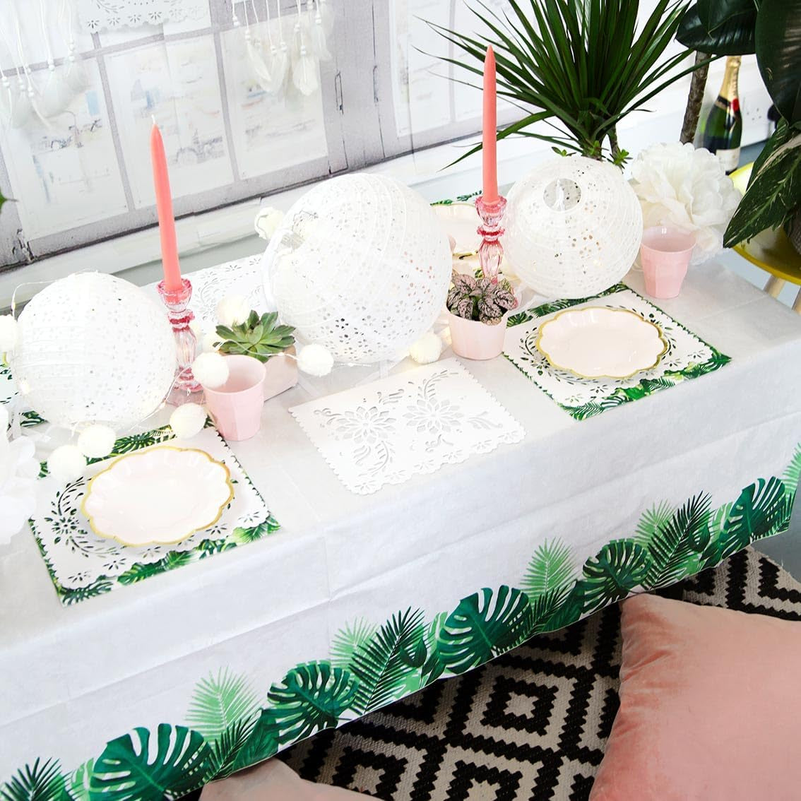 Confezione da 20 salviette tropicali | Tovaglioli di carta verde con motivo foglia di palma | Stoviglie usa e getta per feste per bambini, feste safari, giungla, dinosauri, estate, tema hawaiano