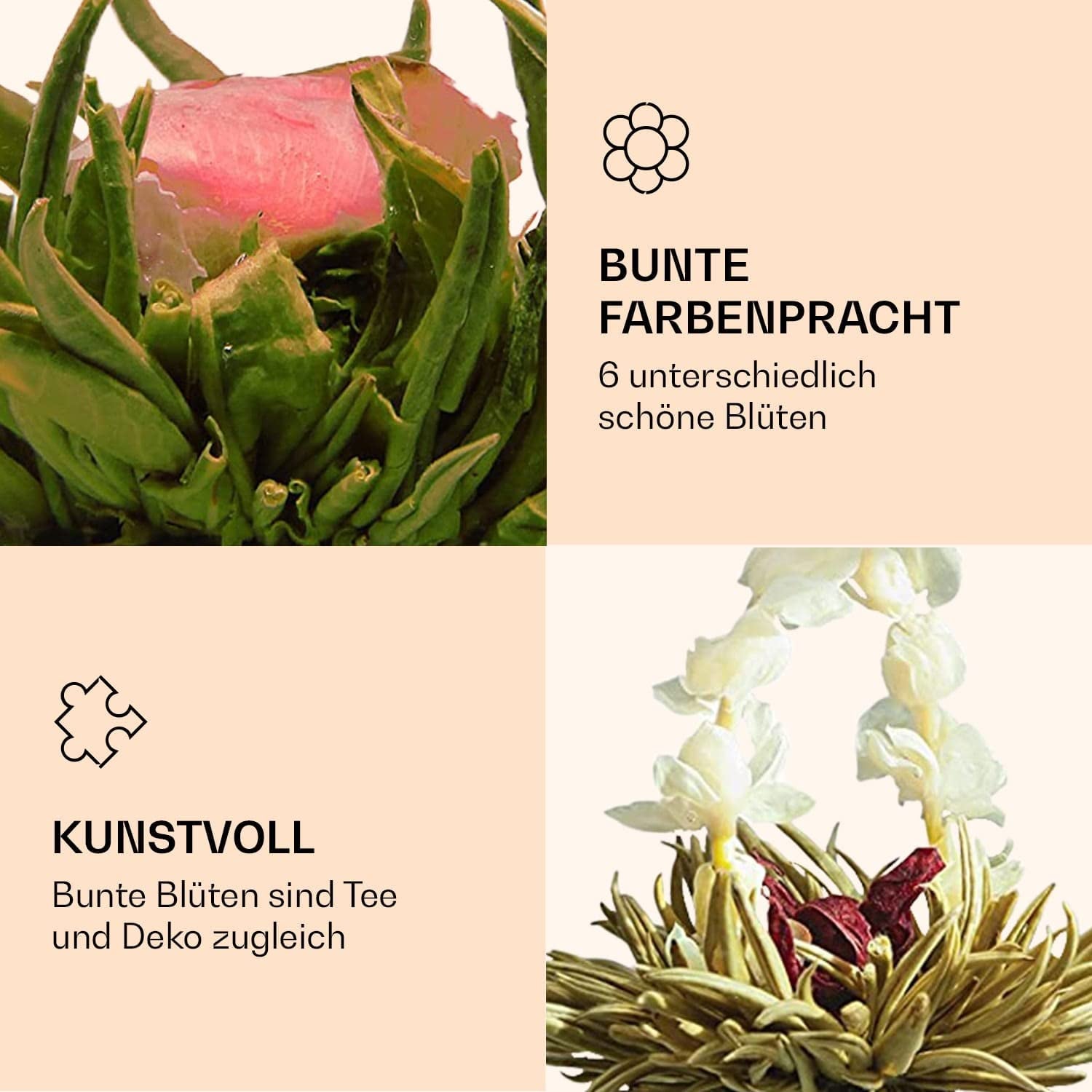 Feelino Elegante scatola mista da 6 pezzi - Feelino fiori di tè bianchi in una splendida confezione da degustazione e regalo con 6 diverse rose di tè bianche, confezionate singolarmente sottovuoto, confezione da 1 pezzo