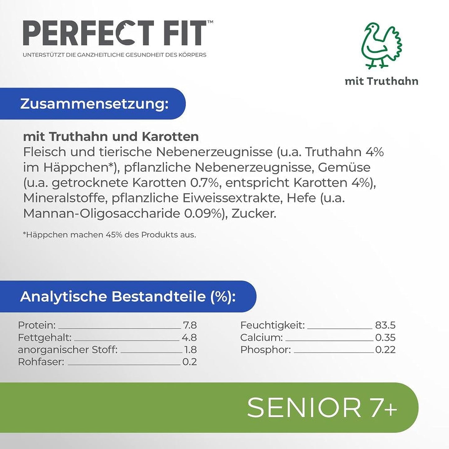 PERFECT FIT™ Buste per porzioni per gatti anziani con tacchino e carote, 12 x 85 g
