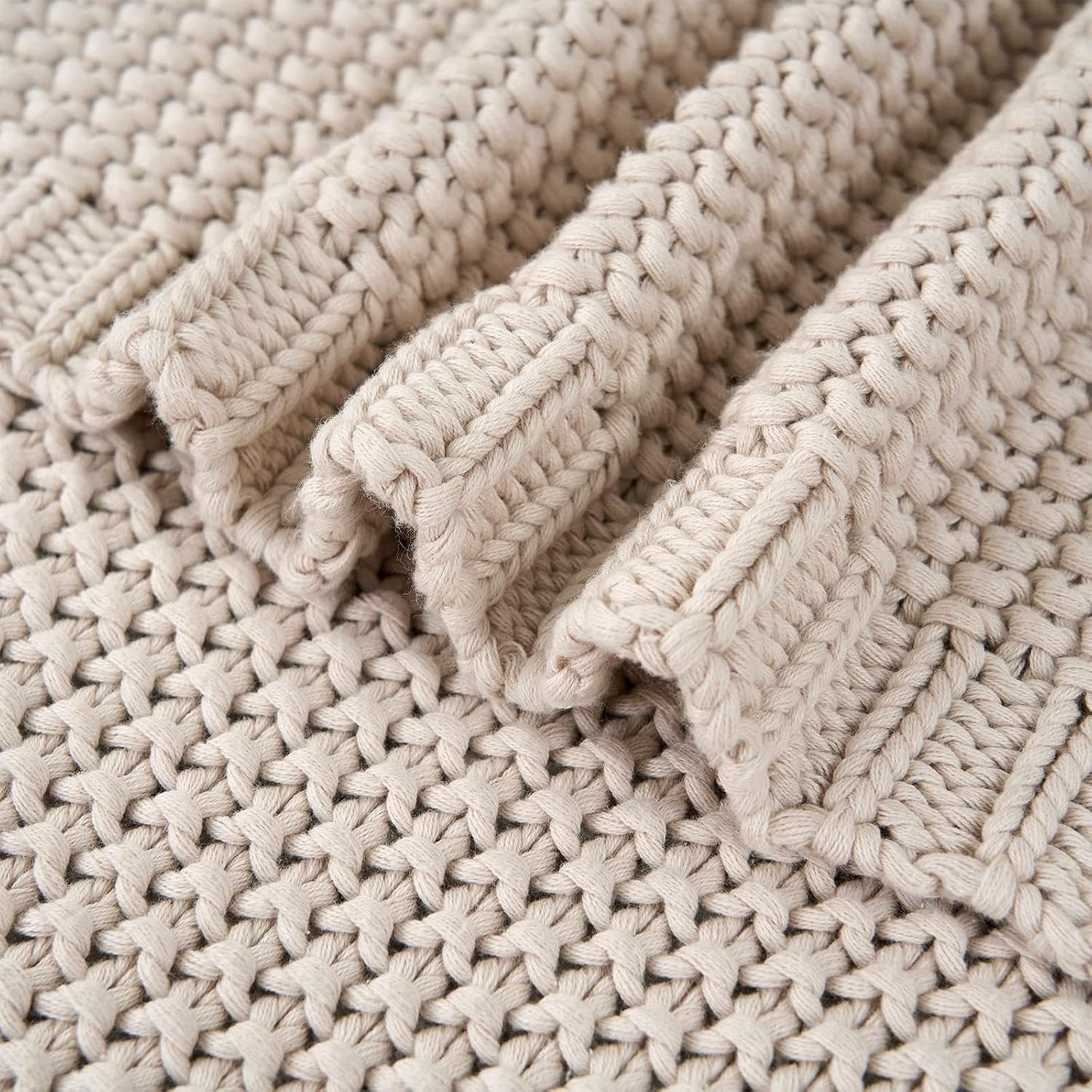 Coperta in maglia grossa, Leggera, Beige, 100% cotone biologico, Coperta per divano, divano, letto, bambino, cameretta dei bambini, Rustico, Shabby chic, Fattoria moderna, 152,4 X 203,2 cm, Incluso sacco per la biancheria Letti e coperte Biancheria da letto Longhui