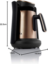 Arzum Okka Minio Caffettiera Turca, Moka, 1-4 Tazze, Pentola in Acciaio Inossidabile da 300 ml, Protezione Antiversamento, Sistema di Infusione Intelligente, Pentola Lavabile, 480 W, Rame