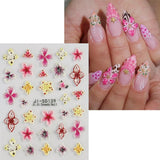 JMEOWIO 3D Nagelsticker Fiore colorato Nail Art Sticker Selbstklebend Nagelaufkleber 5D Stereoscopico Decorazione floreale primavera estate Nageldesign Zubehör 4 Blatt