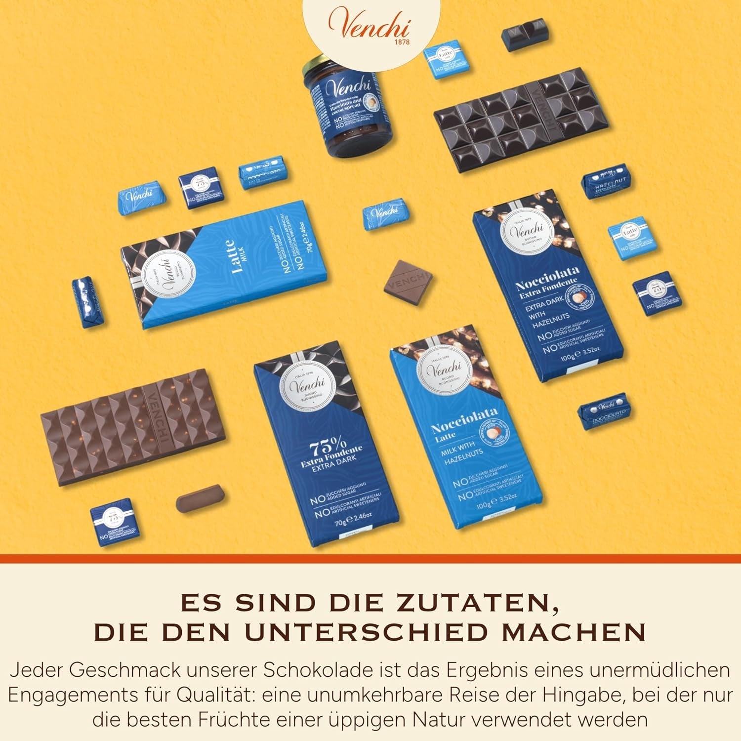 Venchi - Confezione da 6 tavolette di cioccolato fondente con nocciole, 600g - Senza zuccheri aggiunti - Senza dolcificanti artificiali - Senza glutine - Vegan - Idea regalo