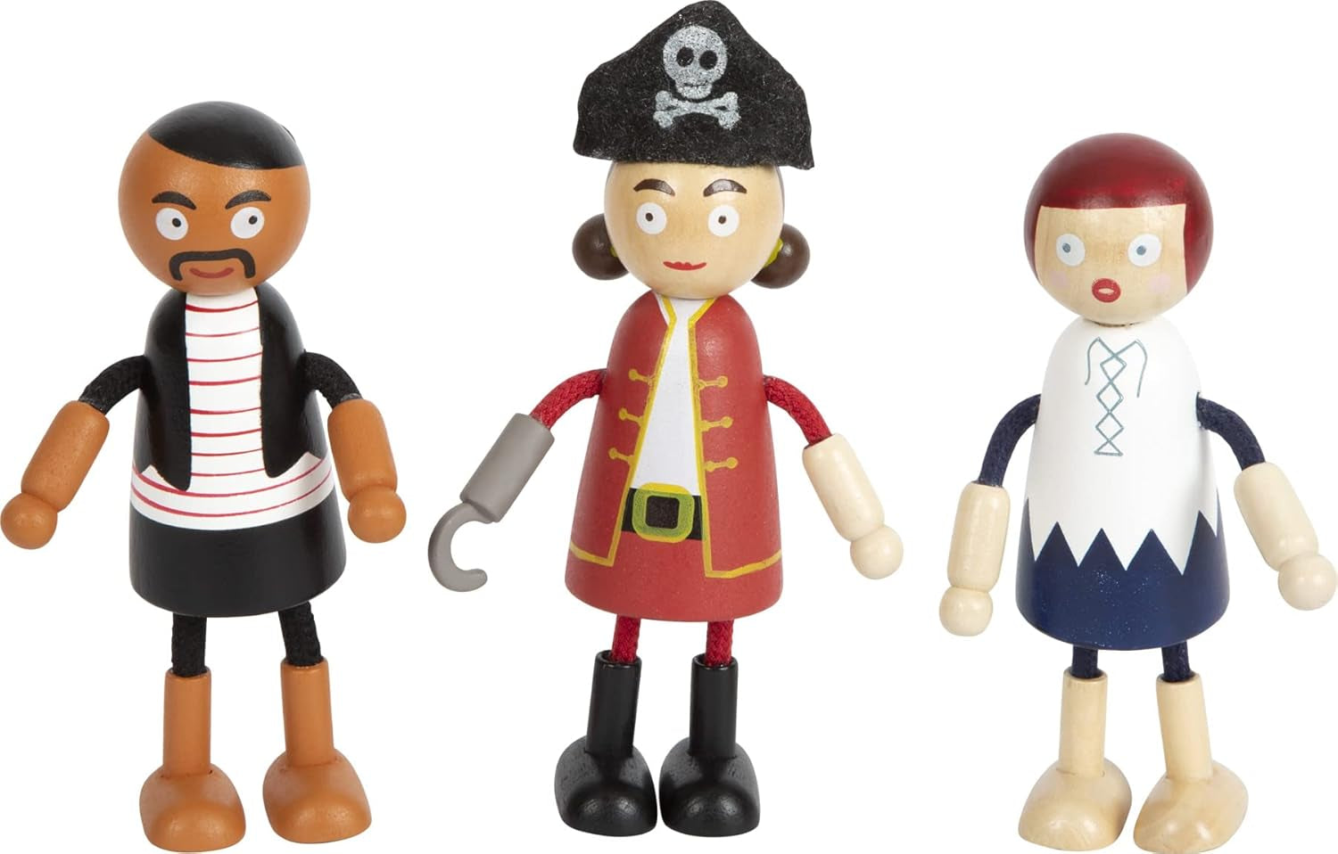 Bambole pirata in legno flessibili Small Foot, 5 pirati e 1 scimmia, dettagliate e flessibili, dai 3 anni in su, 12412