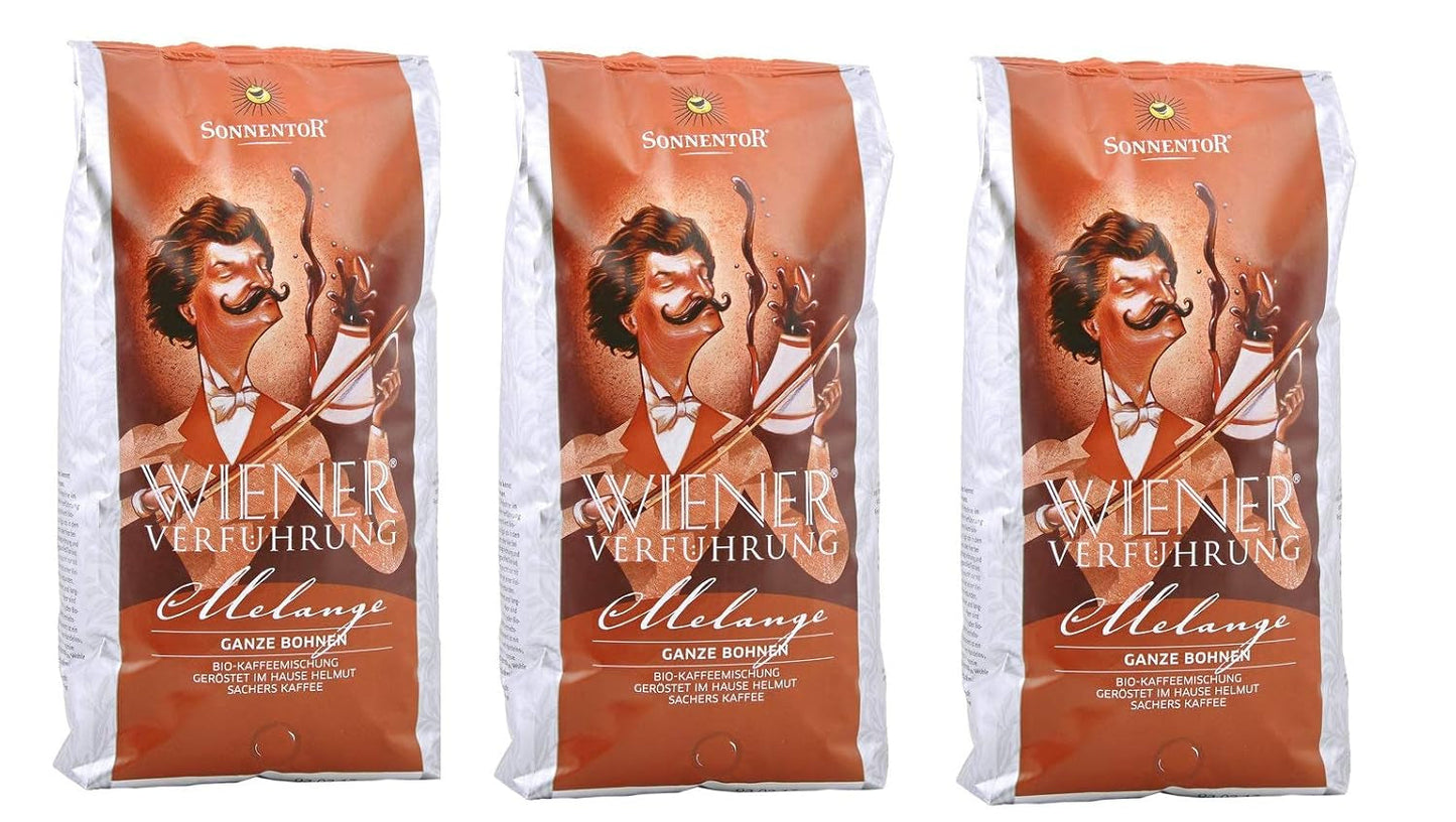 Caffè melange, chicchi interi, Seduzione Viennese, biologico, 3 x 1000 g