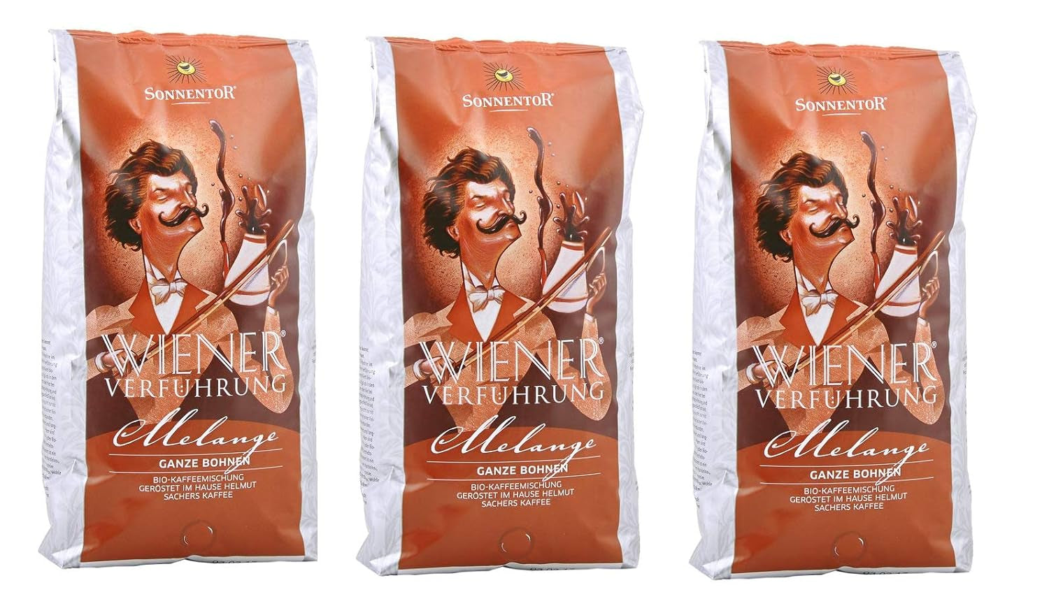 Caffè melange, chicchi interi, Seduzione Viennese, biologico, 3 x 1000 g